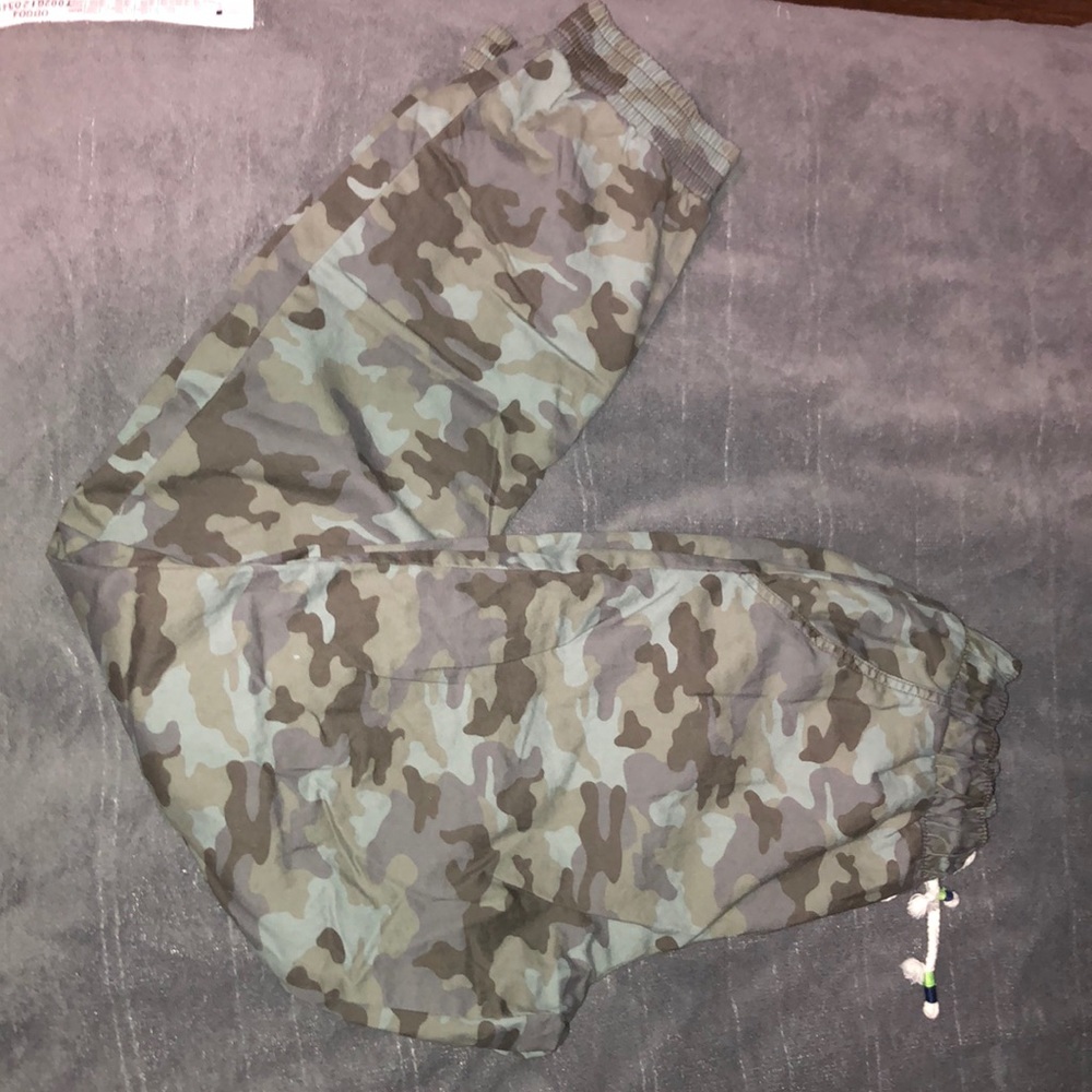 Green camouflage joggers